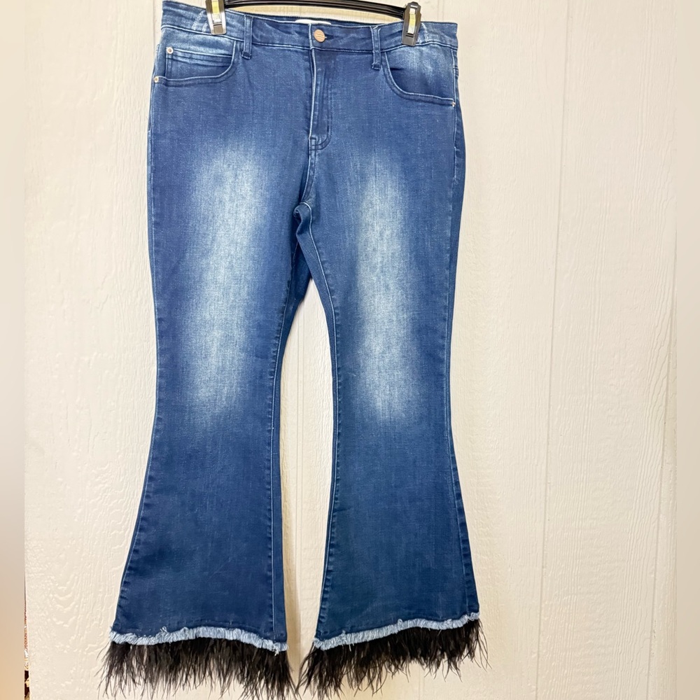 For The Republic Blue Flare Jeans with Fringe Detail - Picture 4 of 6